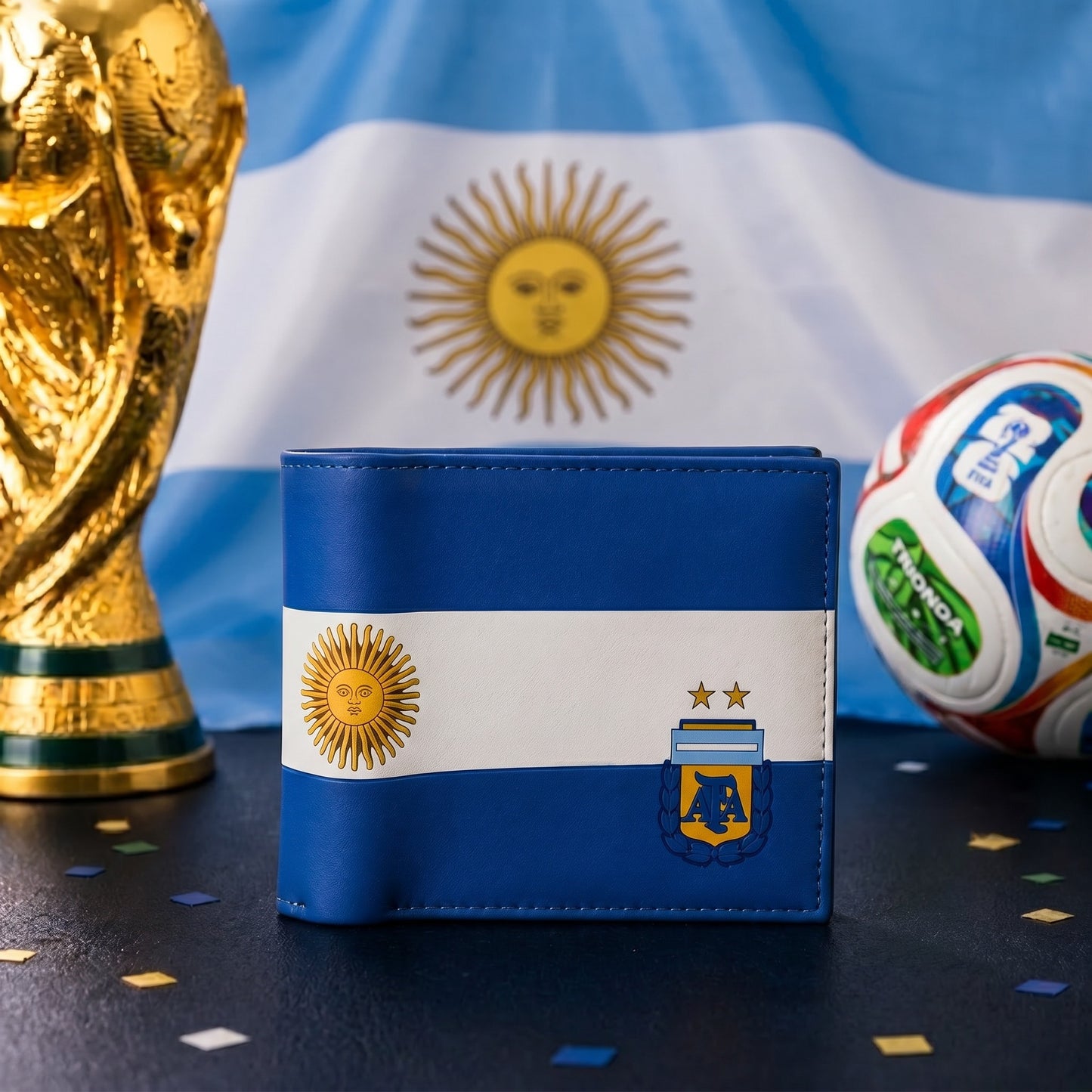 Like the passion of Argentina carried beyond the stadium, this stylish wallet captures a powerful blend of football pride, championship spirit, and everyday confidence. Featuring Argentina’s iconic sky-blue and white colours with the golden Sun of May and football-inspired crest details, it creates a bold statement that feels victorious, distinctive, and effortlessly stylish.