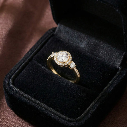A luminous sparkle framed in timeless elegance, this ring captures the beauty of celestial brilliance with its radiant halo centerpiece and delicate crystal accents. The refined silhouette creates a graceful look that feels both romantic and luxurious.