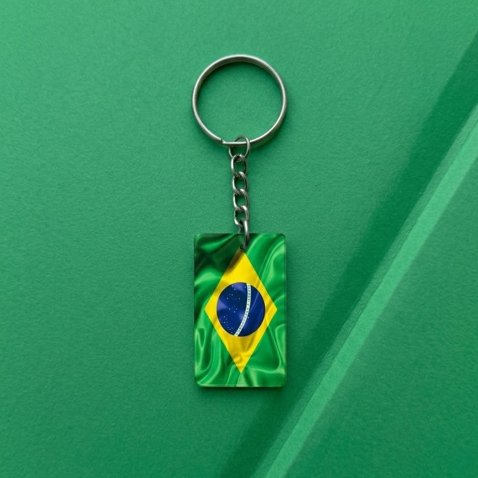 Like a small piece of Brazil’s vibrant football spirit carried everywhere, this stylish keychain captures a bold blend of national pride, sporting passion, and everyday practicality. Featuring the iconic green, yellow, and blue flag design with glossy flowing details, it creates a striking accessory that feels energetic, meaningful, and effortlessly stylish.