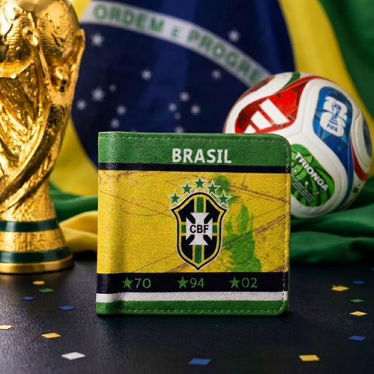 Like a tribute to Brazil’s legendary football journey, this stylish wallet captures a powerful blend of championship heritage, national pride, and timeless sporting passion. Featuring Brazil’s iconic green and yellow colours with football crest artwork, five-star detailing, and historic victory year accents, it creates a bold statement that feels legendary, confident, and effortlessly stylish.