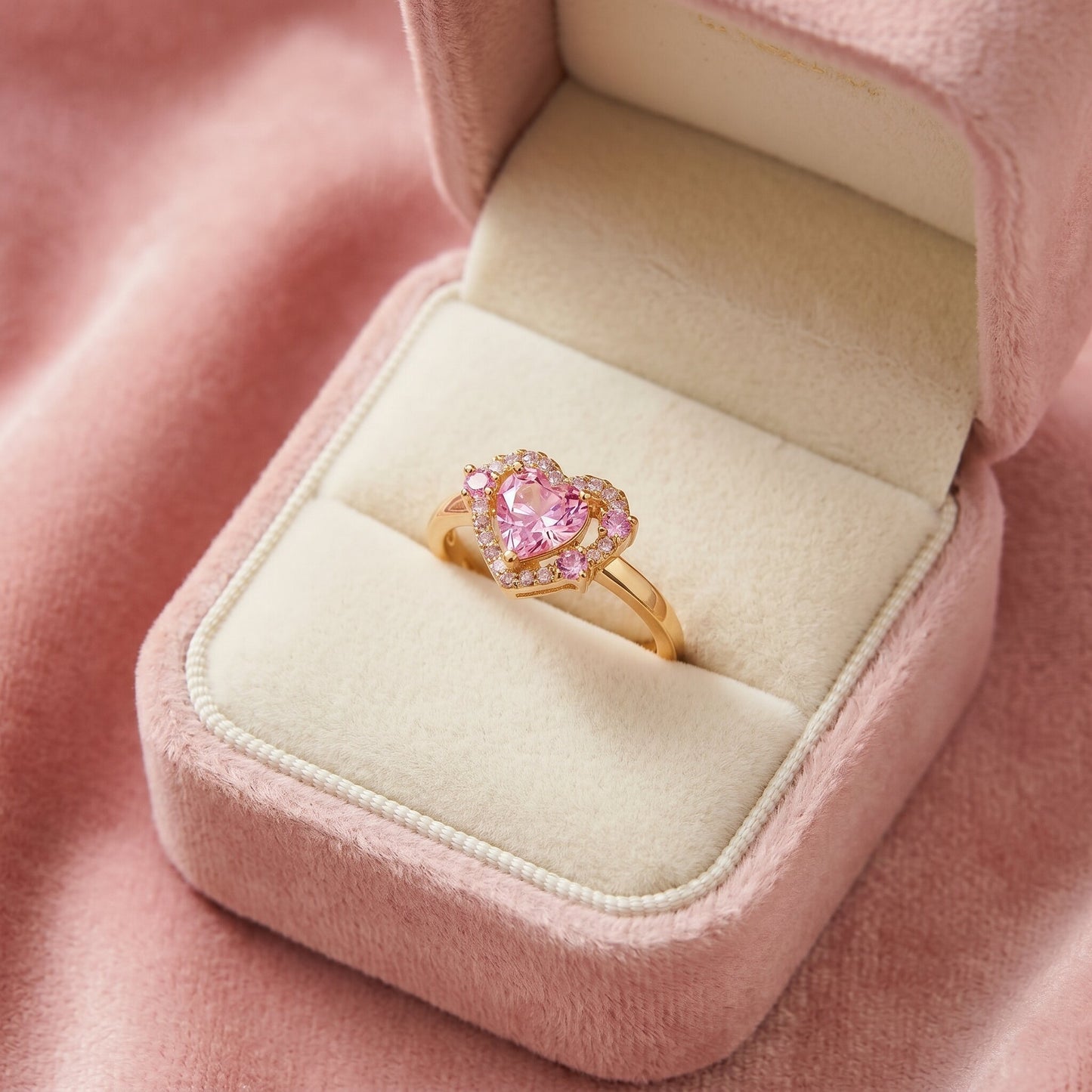 A radiant symbol of love wrapped in brilliance, this ring features a heart-cut centerpiece embraced by a sparkling halo of crystal accents. Available in Crystal White, Royal Violet, and Blush Pink variants, its romantic silhouette creates a timeless charm that feels elegant, feminine, and full of sparkle.
