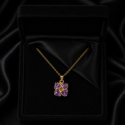 A delicate clover-inspired pendant adorned with soft lavender-toned crystals, this necklace carries a subtle sparkle that feels elegant, dreamy, and effortlessly charming. Its minimal silhouette and graceful shine make it a timeless everyday piece with a gentle romantic touch.