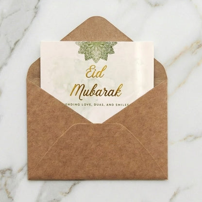 A small envelope carrying big emotions — this heartfelt card transforms simple words into meaningful moments. Whether it’s a warm Eid Mubarak, and Love Note for someone special, or a thoughtful message tucked inside a gift box, this elegant envelope and card set turns every message into a keepsake worth remembering.