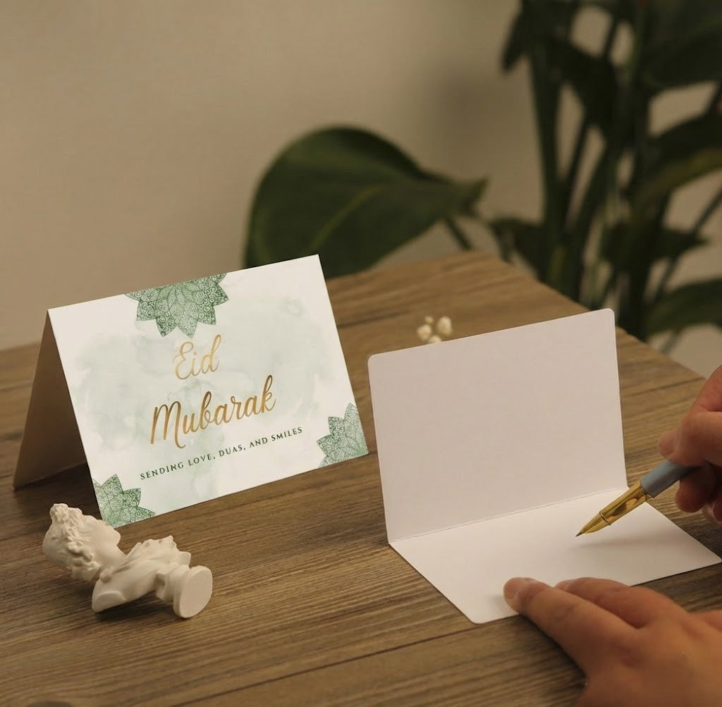 A small envelope carrying big emotions — this heartfelt card transforms simple words into meaningful moments. Whether it’s a warm Eid Mubarak, and Love Note for someone special, or a thoughtful message tucked inside a gift box, this elegant envelope and card set turns every message into a keepsake worth remembering.