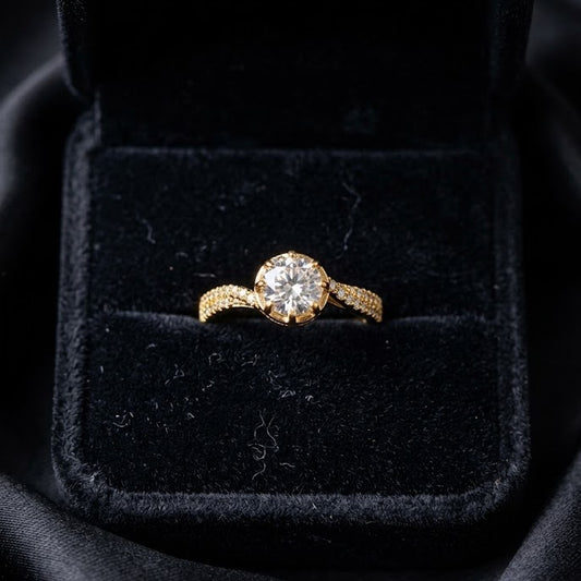 A delicate glow wrapped in timeless elegance, this ring captures the beauty of soft crystal light with a refined and graceful sparkle. Featuring a radiant centerpiece embraced by shimmering pavé details, it creates a luminous charm that feels minimal, feminine, and effortlessly luxurious.