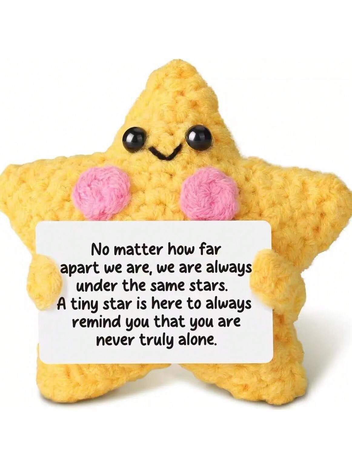 A tiny Plushie that feels cozy at the center, with a heartwarming message as its frame made to sit in a pocket, on a desk, or inside a gift box like a little daily reminder.