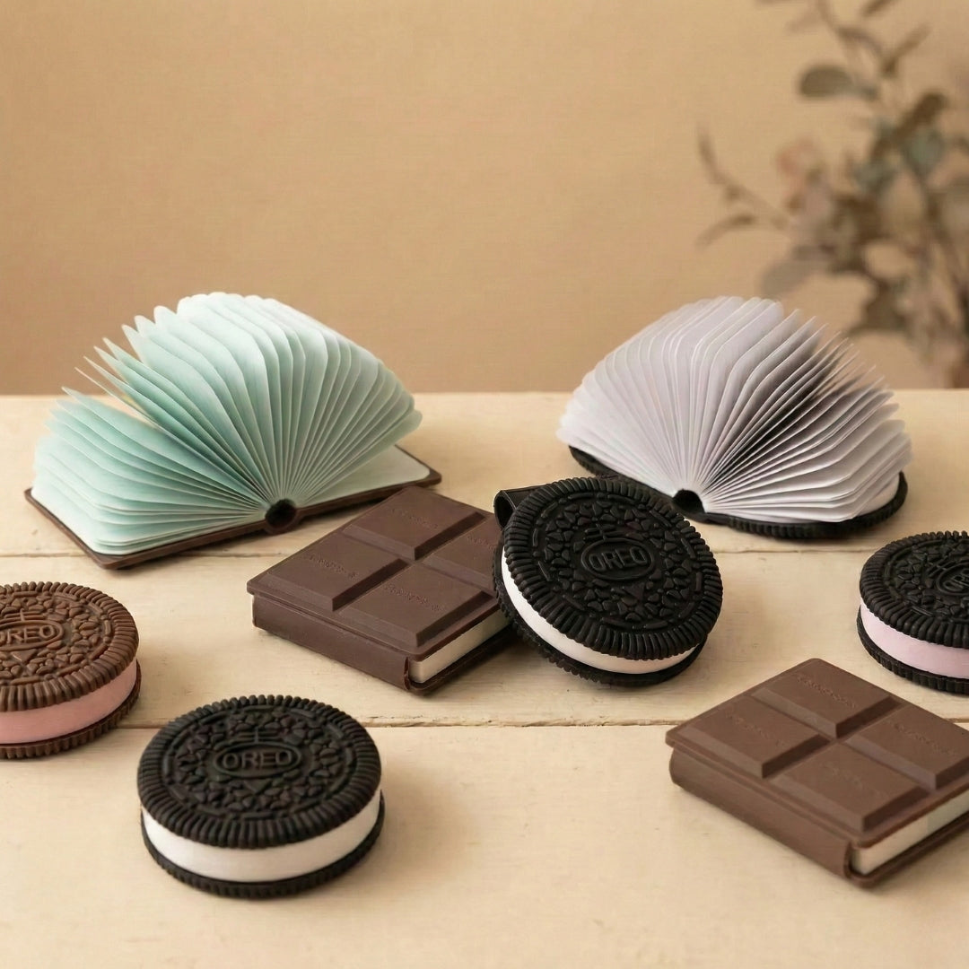 Indulge your sweet tooth without the calories with these adorable, sweet-scented notepads! Available in iconic Oreo and Chocolate bar designs, these pocket-sized treats add a playful touch to your desk or bag. They make a meaningful, whimsical gift for stationery lovers and are perfectly portable for jotting down notes on the go.