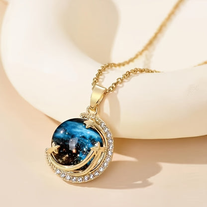 Unveil the elegance of the cosmos with the Stardust Whisper Necklace, a breathtaking creation crafted from premium titanium steel and plated with a durable titanium finish. This necklace features a mesmerizing cosmic-inspired pendant, adorned with glimmering zircon stones that catch the light from every angle.