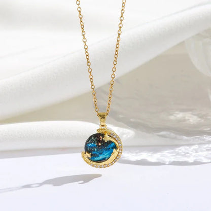 Unveil the elegance of the cosmos with the Stardust Whisper Necklace, a breathtaking creation crafted from premium titanium steel and plated with a durable titanium finish. This necklace features a mesmerizing cosmic-inspired pendant, adorned with glimmering zircon stones that catch the light from every angle.