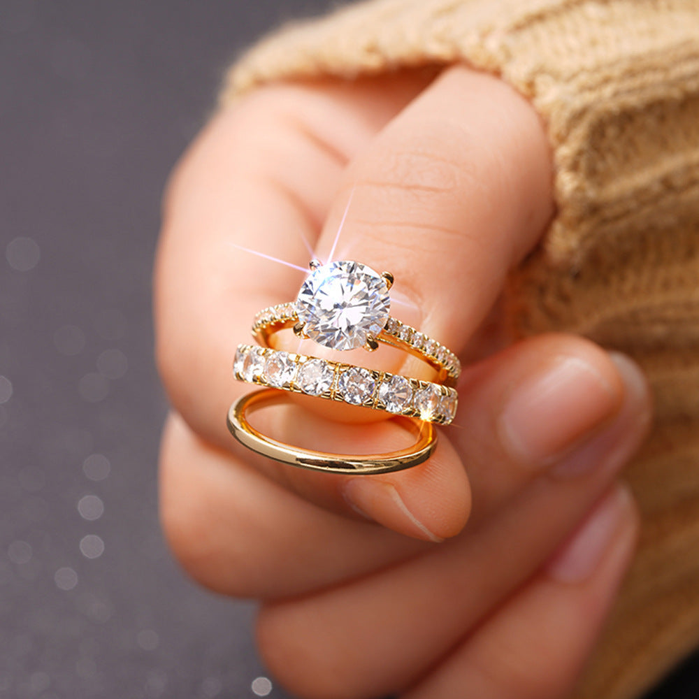 A triple-band sparkle story with a center spotlight that steals the room—this set looks like three promises stacked into one stunning moment. Trinity of Love Ring Set is made for the girl who wants more shine, more meaning, more “wow” in every hand move.