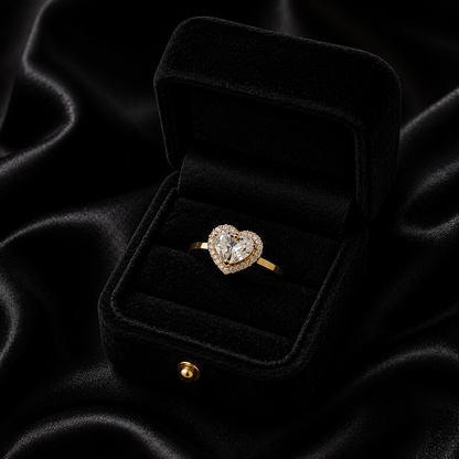 Romantic Velvet Valentine Heart Ring from Loftique BD: High-quality gold-plated copper adjustable ring featuring a brilliant heart-shaped zircon centerpiece with a shimmering halo. The best gift for your love and a perfect for gifting choice for Valentine's Day, anniversaries, or romantic surprises in Bangladesh. Shop this exclusive one-stop gifting solution at the top-rated gift shop in BD, available only at Loftique.